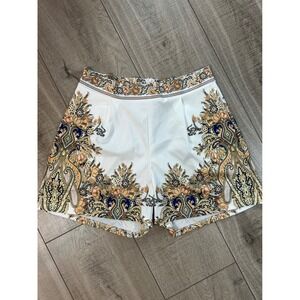 White Paisley Print High‎ Waisted Shorts XL Boho